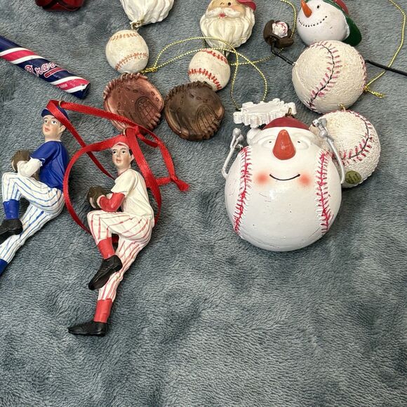 Lot Of Vintage Baseball Themed Christmas Ornaments 11 Tree Topper - Picture 5 of 7